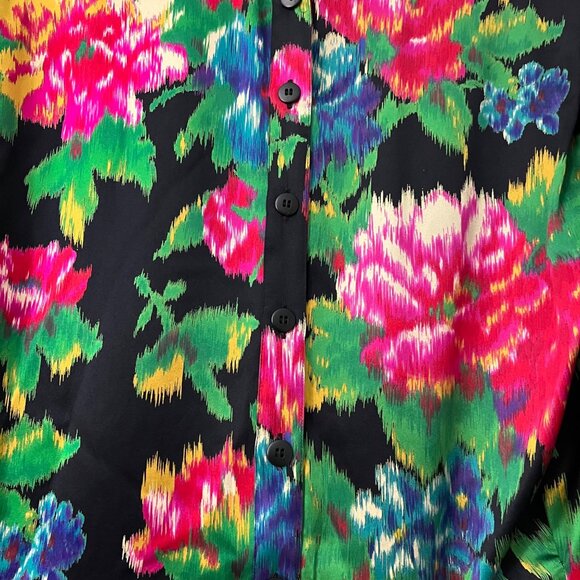VTG Escada Maragaretha Ley Multicolor Floral Silk Bow Button Back Blouse 38 US 8 - Picture 5 of 7